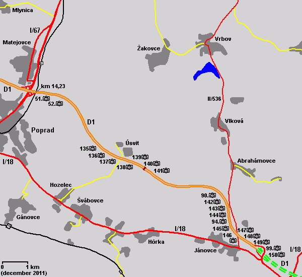 Mengusovce - Jnovce (km  14,2 - 25,8) - map